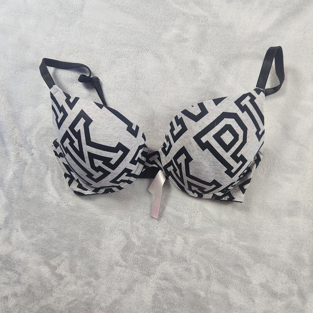 PINK by Victoria's Secret 34D Gray‎ Signature Print Push Up Bra